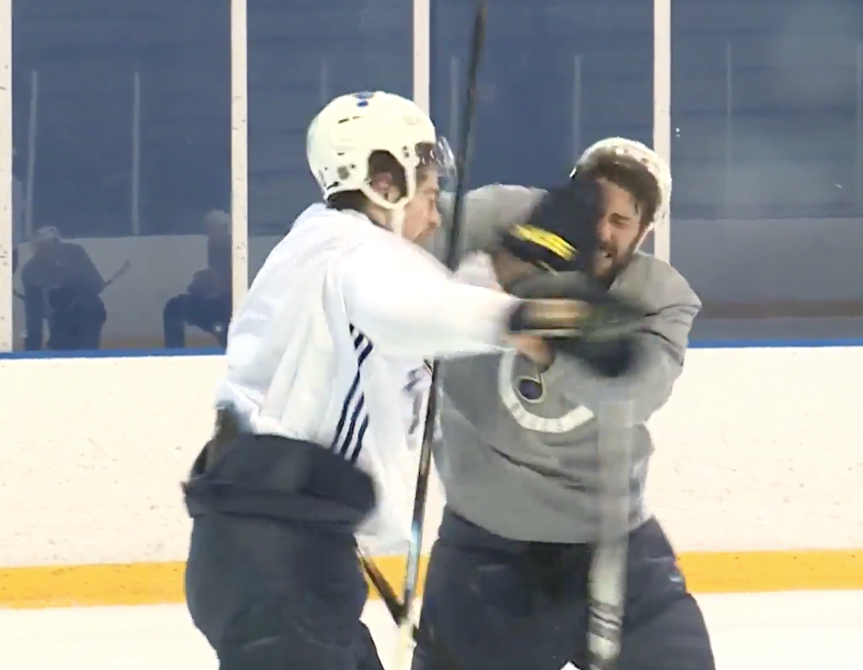 St Louis Blues players fight in practice 