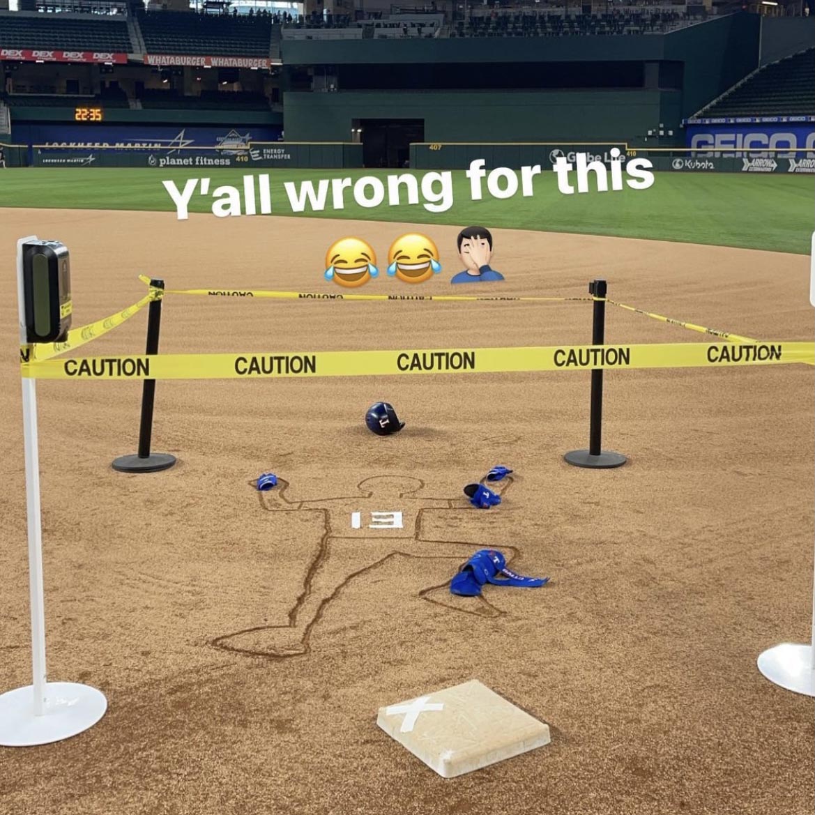 The Texas Rangers setting up a fake crime scene to troll Joey