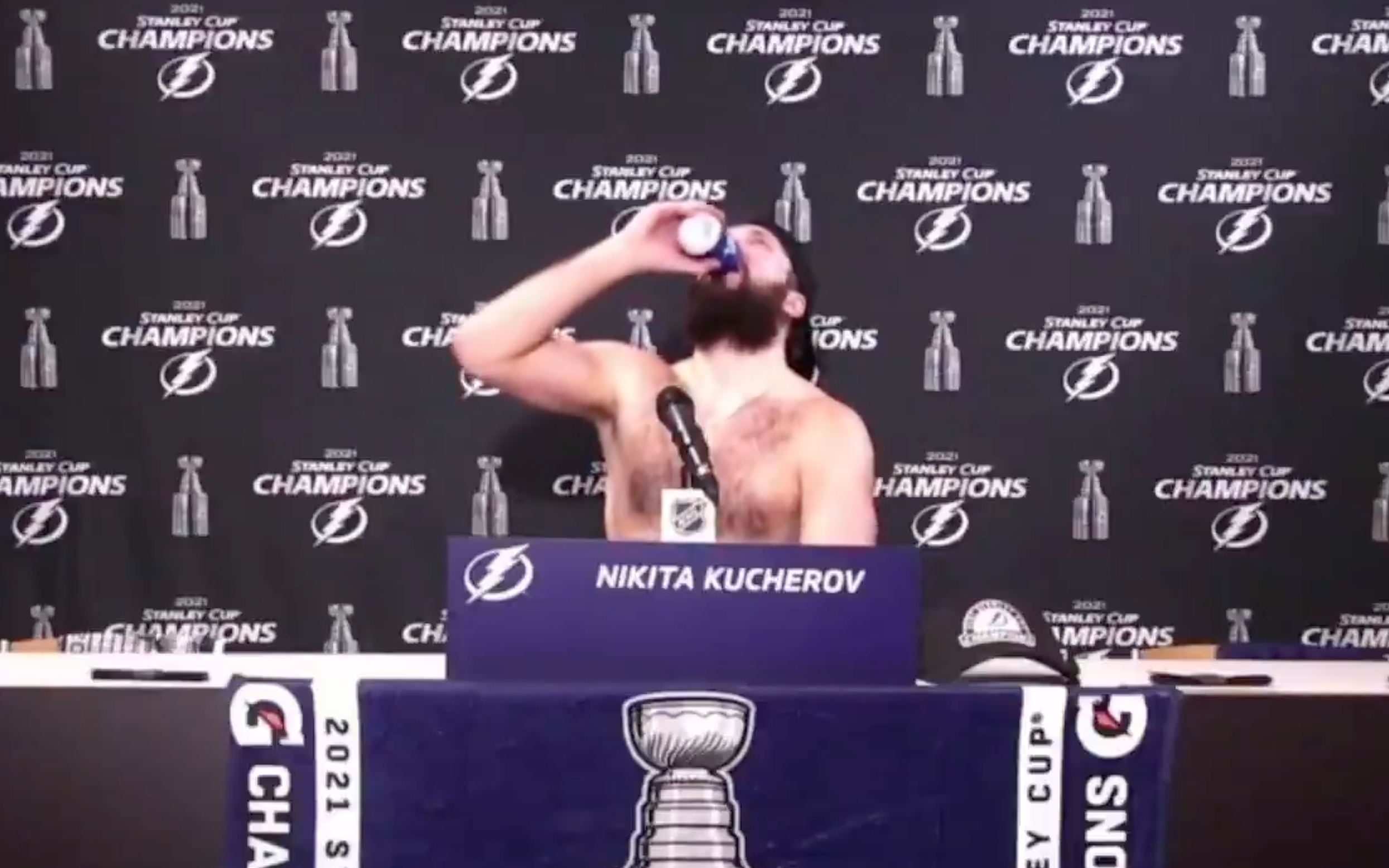 Pat Maroon Discretely Opens a Beer During Stanley Cup Post-Game Press  Conference 😂 